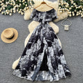 Pure desire style one shoulder ruffles floral dress women's summer sleeveless waist slimming lookelegant vacation style long dress