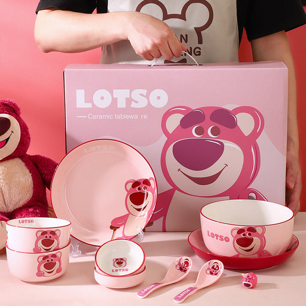 Strawberry Bear Ceramic Tableware Set High Value Gift Box Household Ceramic Bowl Spoon Plate Plate Combination Tableware