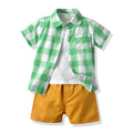 Korean style boys' summer outfit: new cotton short-sleeve shirt and shorts three-piece set - kids' casual wear