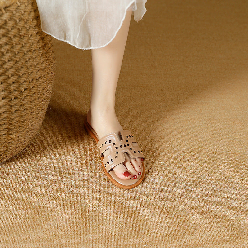2025 new fashion women's sandals - flat, low heel, slip-on, laser-cut women's shoes
