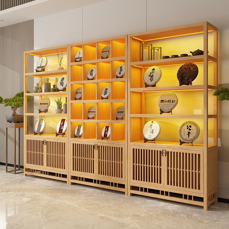 Solid wood tea cabinet Zisha pot display cabinet Product storage shelf Entrance ornament cabinet Chinese retro porcelain display cabinet