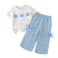 Kids clothing  cross-border new arrivalfashion spring & fallgirlwhite short-sleeved t-shirt + blue pants
