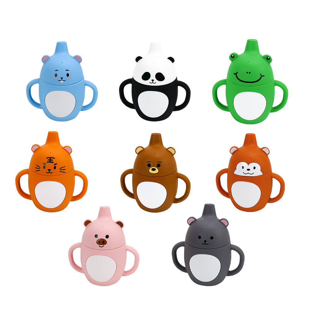 Cross-border explosion Animal shape Children's cup Silicone belly cup with handle Food grade Silicone learning drink cup