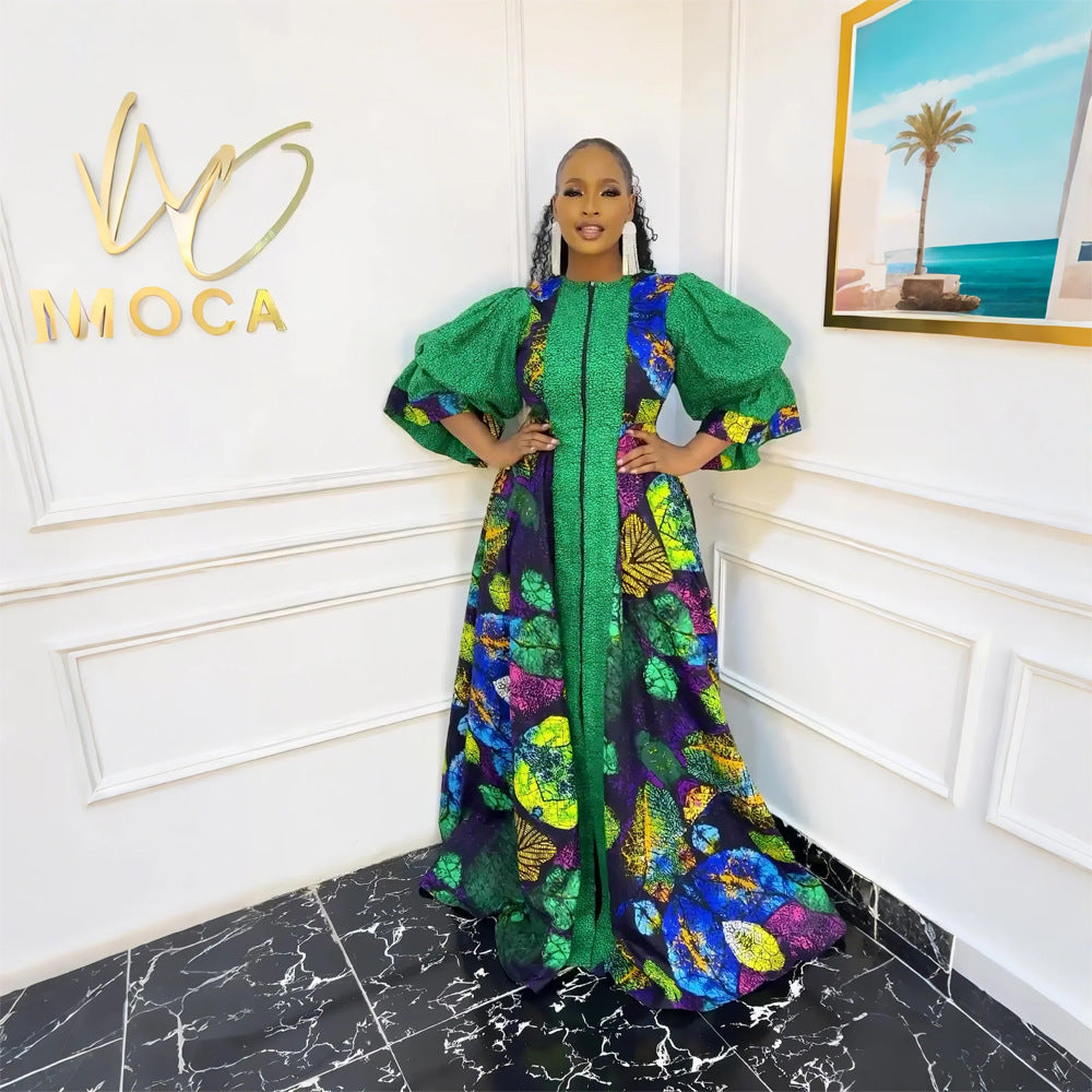 African print maxi dress robe -  hot seller, plus size, loose fit, zip-up cardigan dress