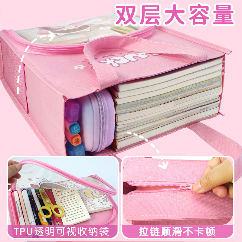 Primary and secondary school students high-value thickened tutoring bag wholesale waterproof file bag children's tutoring bag cartoon art bag