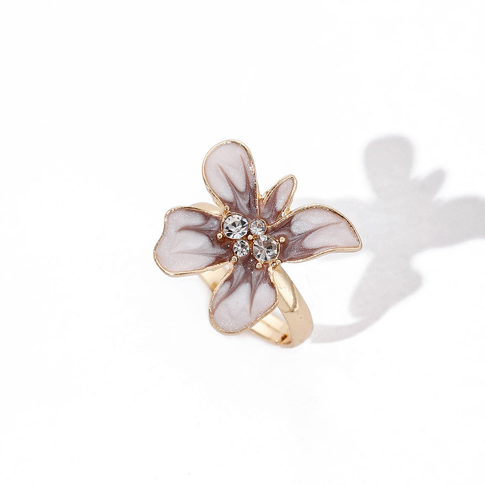 Fashion cross-border ins oil drop flower ring fashioneasiest for matchniche stylesense of design pearlescent opening adjustable hand jewelry