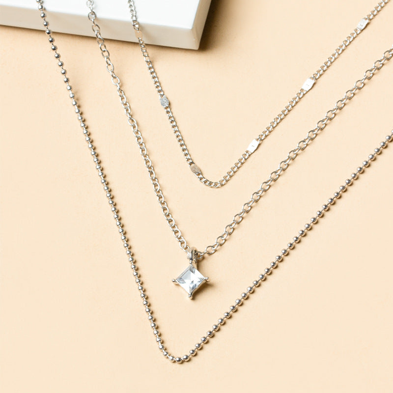 Square diamond necklace wholesale fashion cross-border sweater chain accessible luxuryclassy sense of small crowd multi-layered wearing chain clavicle chain for women