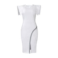 D380 cross-border women's clothing  summer new short-sleeved hip-covering tight-fitting elegant slit bright edge foreign trade dress