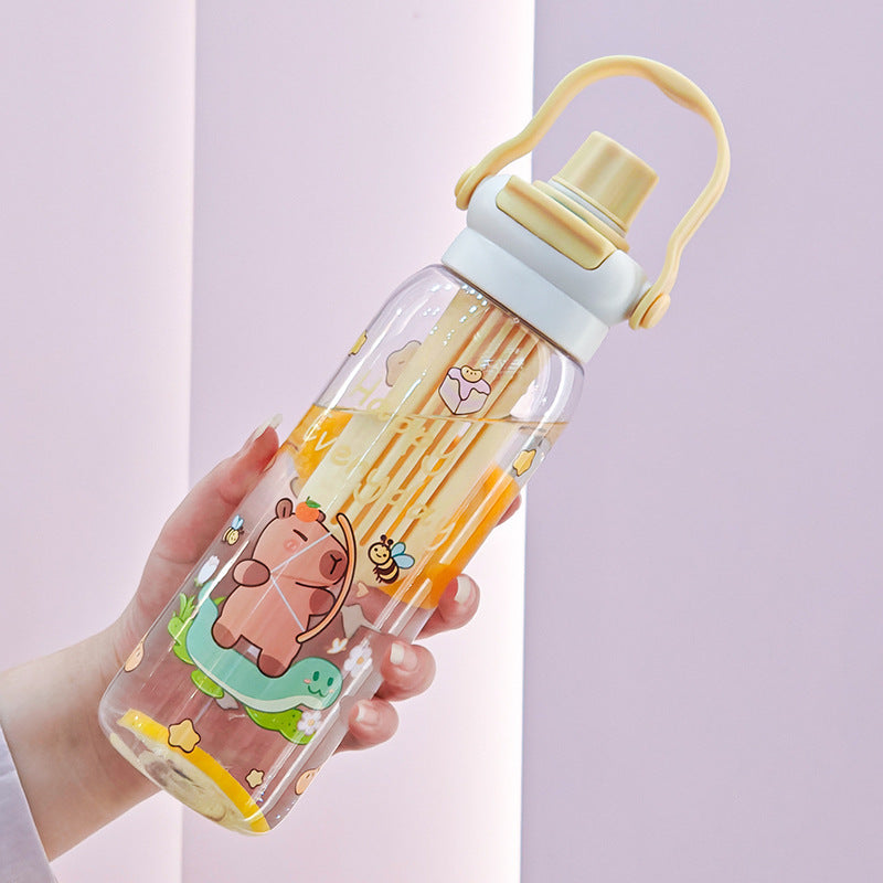 Summer new arrival: cute cartoon plastic water bottle for girls - stylish, portable, and perfect for students on the go!