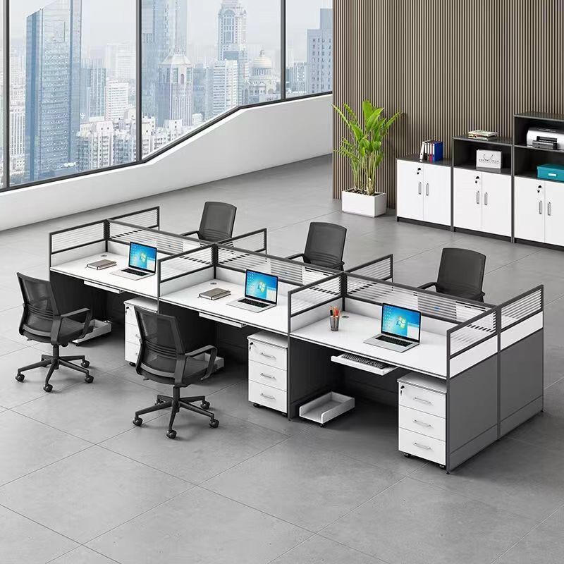 Office desk and chair set - 4, 6, or 8 seater - minimalist modern partitioned workstation for office staff - computer desk