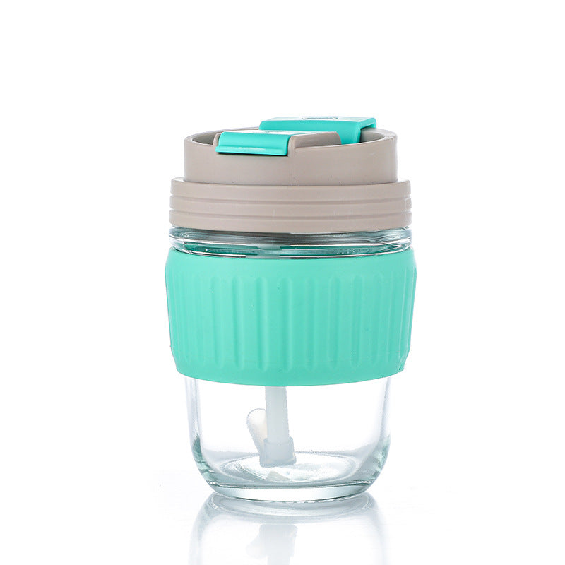 Double drinking cup glass cup high appearance casual water cup oven mitts heat insulation portable portable coffee cup gift cup straw