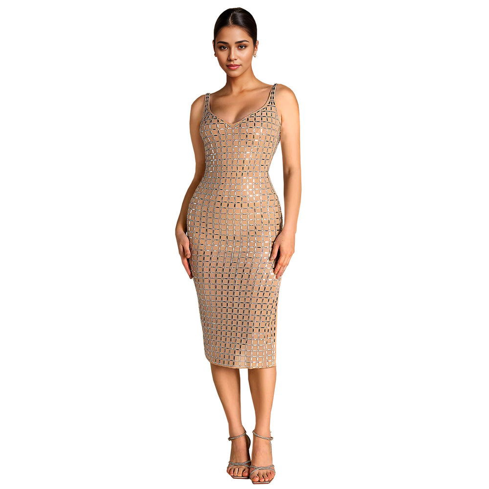 C7219 cross-border   fashion women's sexy backless rhinestone suspender sleeveless dress
