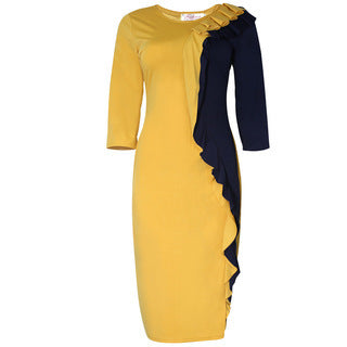 supply  modified  african plus size women's clothing two-color patchwork chest pleated long-sleeved dress