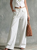 women's spring/summer new arrivals: european and american style pants -  solid color cotton linen loose fit wide leg trousers for women