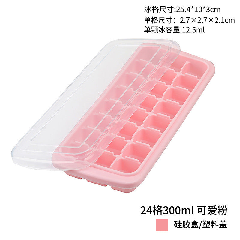 24 grids silicone ice tray ice cube ice making mold ice cube freezer frozen ice cube box making square ice box for home with lid
