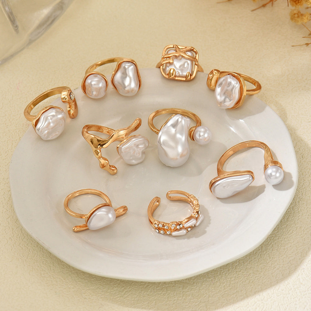 Open pearl ring wholesale - european & american cross-border fashion, high-end ring, unique & luxurious baroque geometric finger ring