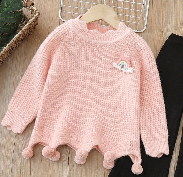 Dropshipping girls' knitted sweater two-piece set -  autumn/winter new collection - handmade floral pants outfit for baby girls