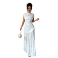 Women's summer new fashion elegant polka dot print ruched bust cinched waist sleeveless maxi dress