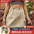 Summer  european and american women's clothing cross-border e-commerce  new tie-waist design denim workwear skirt casual mini skirt