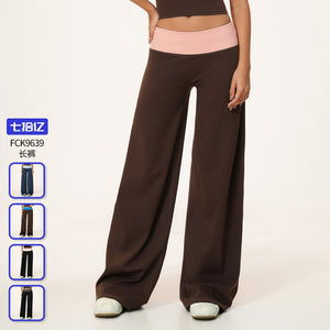 European and american brushed fleece workout leggings for women, color block waistband, casual yoga pants, tummy control, high waist, butt lifting yoga pants 9639