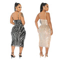 C6273   fashion women's solid color camisole sleeveless mesh rhinestone long dress