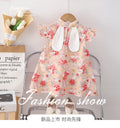 Girls' modern cheongsam dress - summer floral bunny print fashionable chinese style baby dress