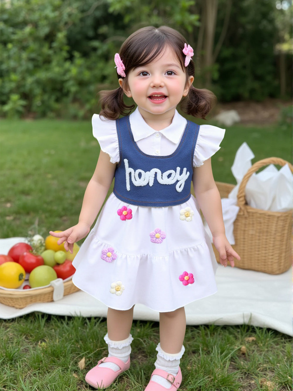 Girl denim two-piece setsummerpopular baby outweareasiest for matchcasual suspender suit skirt sleeveless tweed style