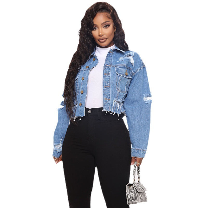 Processing personalized bao style denim outwear women's hot-selling new arrival   cut button denim short outwear
