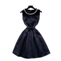 High-end, understated luxury beaded round neck sleeveless dress for women. perfect for summer, this french-inspired dress features a cinched waist, a-line silhouette, and a flattering, voluminous skirt. ideal as an elegant evening gown or special occasion