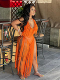 Sexy european and american style women's beach dress - hand-crocheted one-piece with tassel skirt -  approved