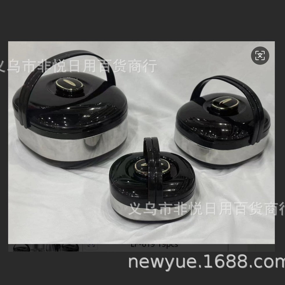 980 factory hot selling cross-border hot selling fresh-keeping lunch box thermal insulation bucket high-end stainless steel thermal insulation pot fresh-keeping bucket three pieces 6