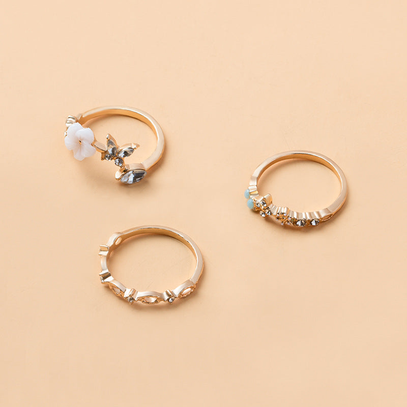 Wholesale color diamond hollow-out ring set - cross-border amazon hot-selling fashion jewelry alloy open ring set for women