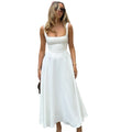 Export   spring and summer new arrival european and american women's clothing elegantpure color square collar sleeveless waist suspender dress