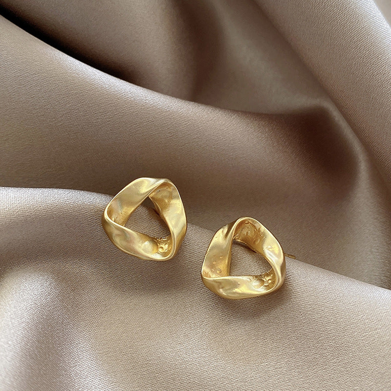 925 silver needle hong kong style retro metal earrings for women classy geometric plain hoop earrings easiest for match exaggerated work clothing earrings