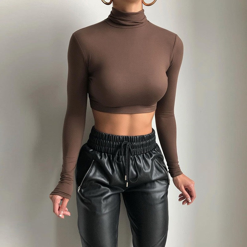 European and american style women's base layer top,  fall/winter new arrival, long sleeve turtleneck cropped sexy slim-fit undershirt