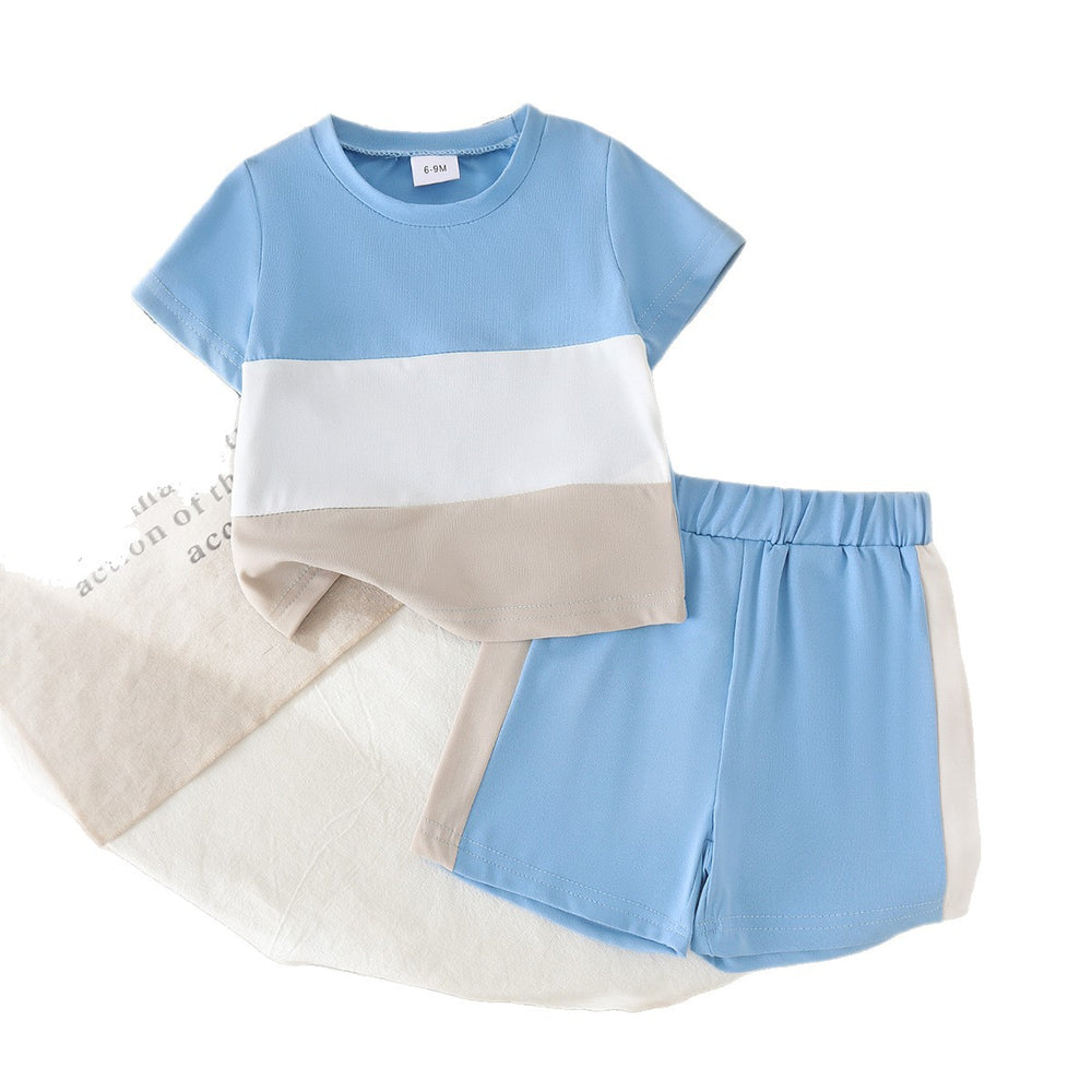 Children's clothing cross-border european and american girls short-sleeved t-shirt + shorts two-piece set children's clothing suit