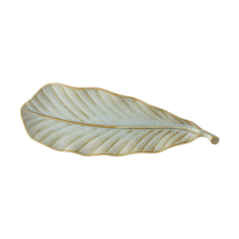 Vintage leaf ceramic creative long plate - sushi plate, western food & pastry plate, fruit & breakfast plate, exquisite dessert plate