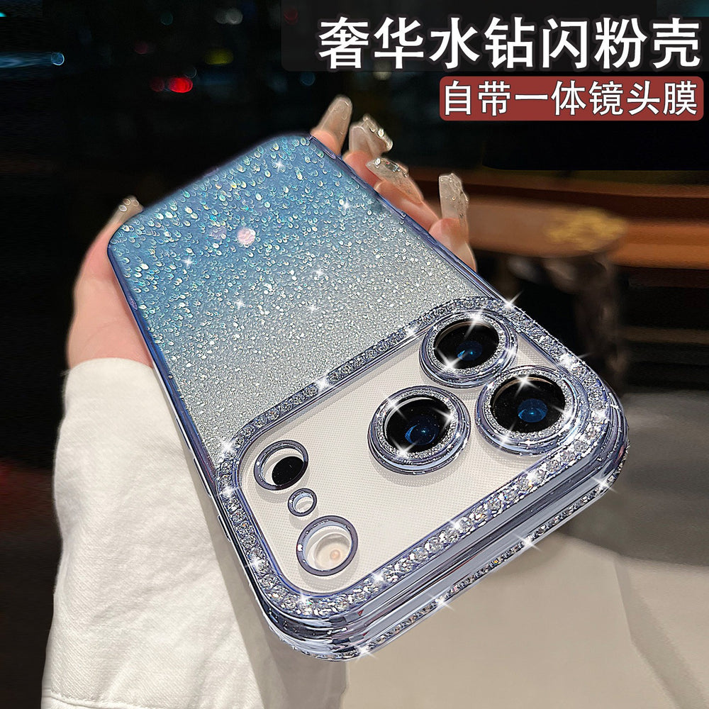 Premium rhinestone-embellished frame case for iphone 17 pro max - orange phone case, apple 15 gradient glitter full coverage