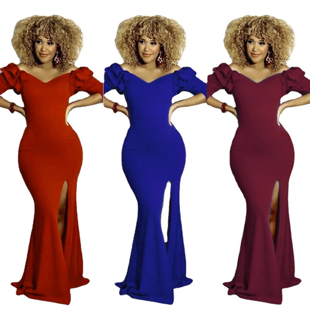 European and american export african women's evening gown elegant long one-shoulder mermaid host dress long skirt