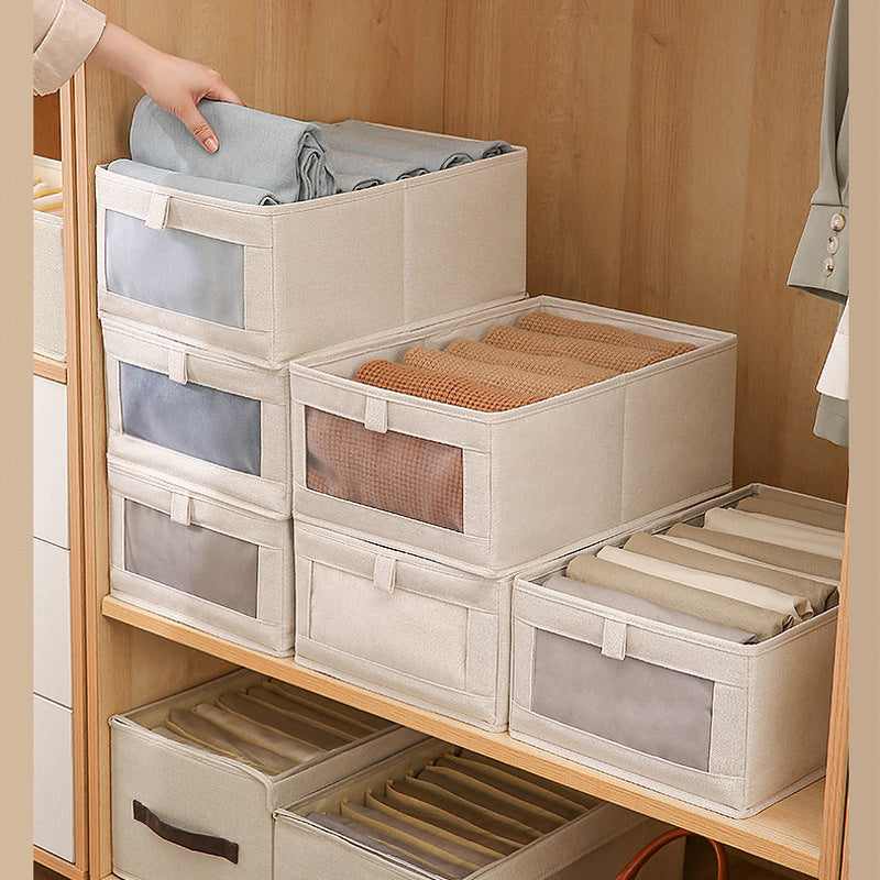 Cotton and linen windowable storage box foldable storage box drawer wardrobe clothing storage finishing box space saving