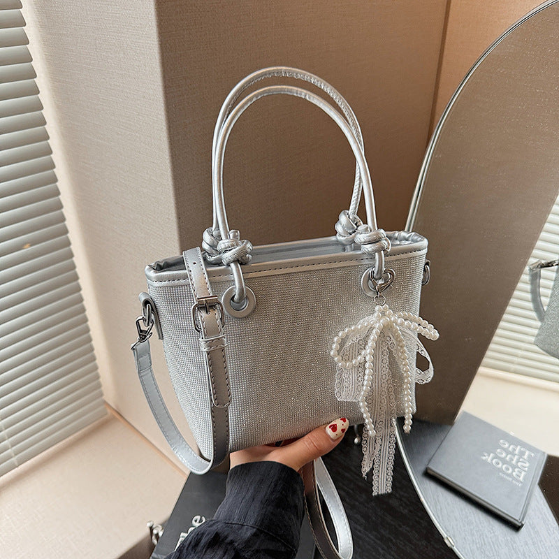 High value foreign style bucket bag women's 2025 new popular diamond-encrusted cloth bag messenger bag temperament commuter shoulder bag