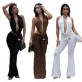 C7589 cross-border   fashion women's sexy solid color backless top and pants set - new