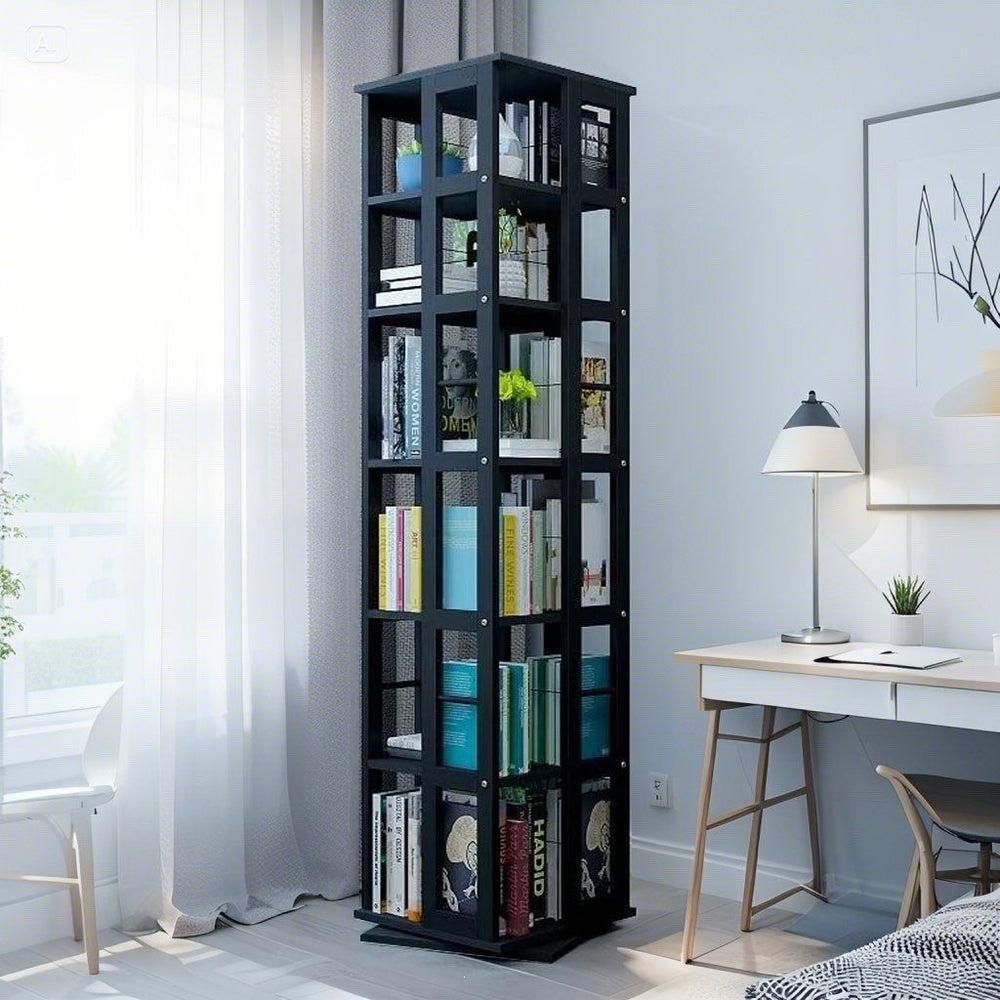 Rotating student bookshelf bookcase, mobile multi-tier kids storage floor rack, simple organizer, multifunctional living room shelf
