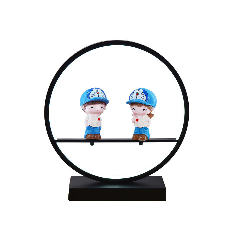 Black and white round table lamp - bedroom bedside lamp - creative cartoon doll - wedding gift - remote control dimming touch lamp