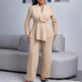 D549  women's  fall/winter new fashion suit collar long sleeve top & wide leg pants two-piece set