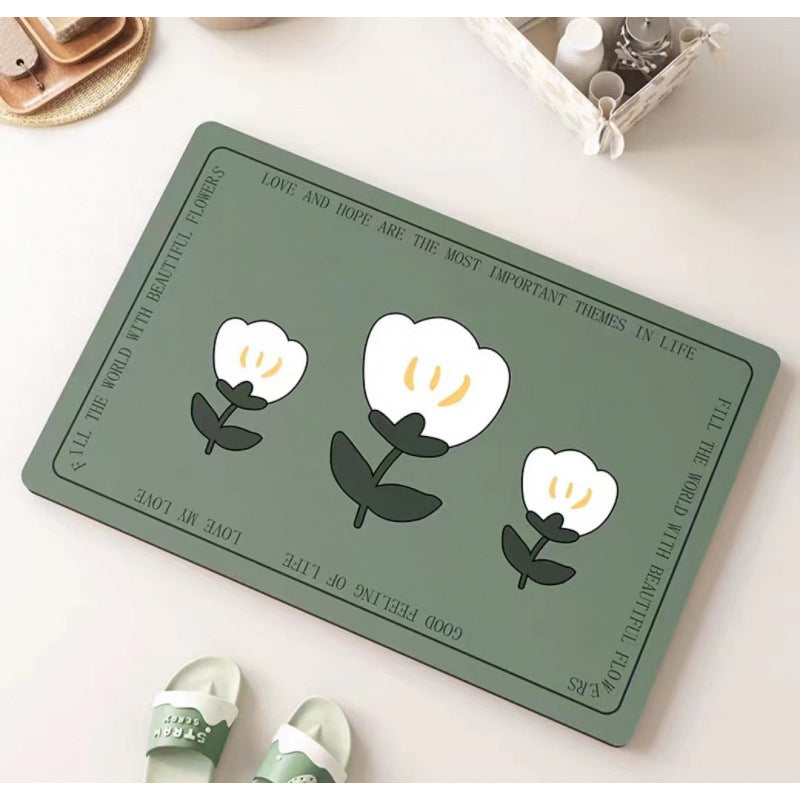 Daisy diatomaceous earth bath mat - absorbent, non-slip, quick-drying floor mat for home bathroom, toilet, and entryway