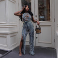 European and american style denim skirt suit cross-border women's clothing trendystylish handmade distressed vest high waist slit jeans