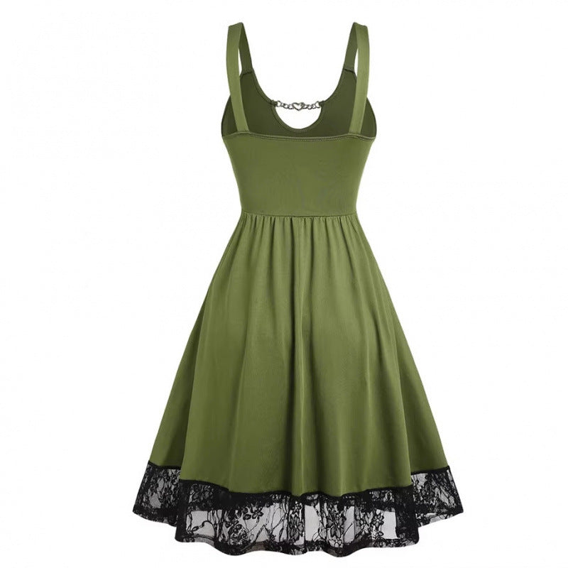 new halter neck princess dress with bow, lace, and ruffle trim