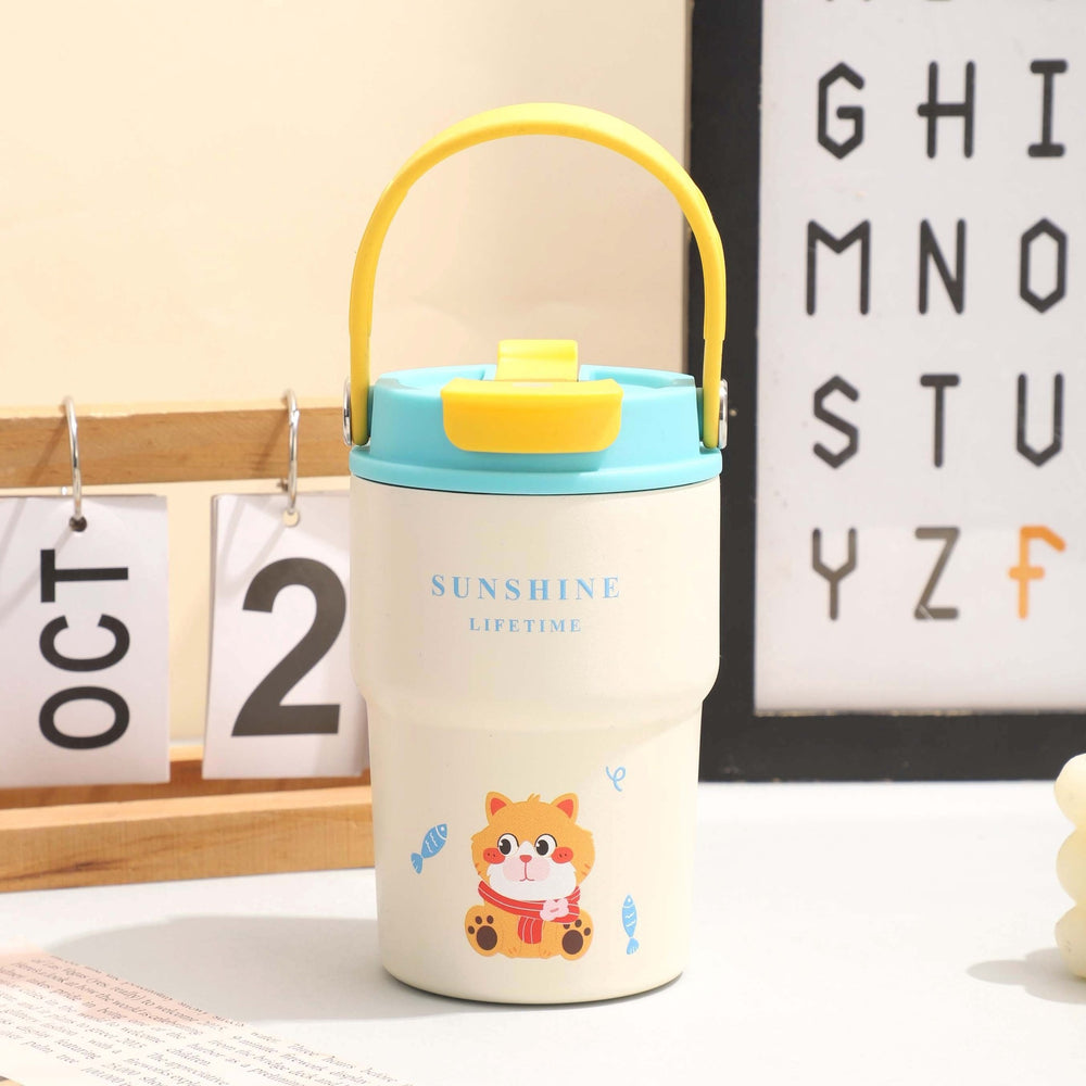 Portable dual-drink coffee mug, cartoon design, 316 stainless steel vacuum insulated tumbler with tea infuser, outdoor travel mug