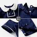 Infant and toddler summer outfit: japanese-inspired preppy style, cute peter pan collar, short-sleeve romper, baby bodysuit